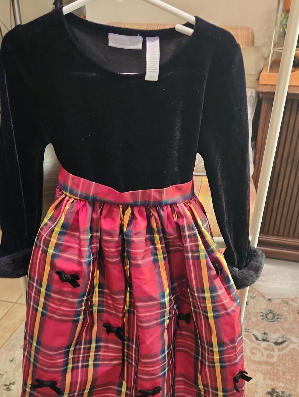 Charter Club Black Velvet  Taffeta Dress